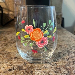 Stemless Wine Glass w/ Floral Design